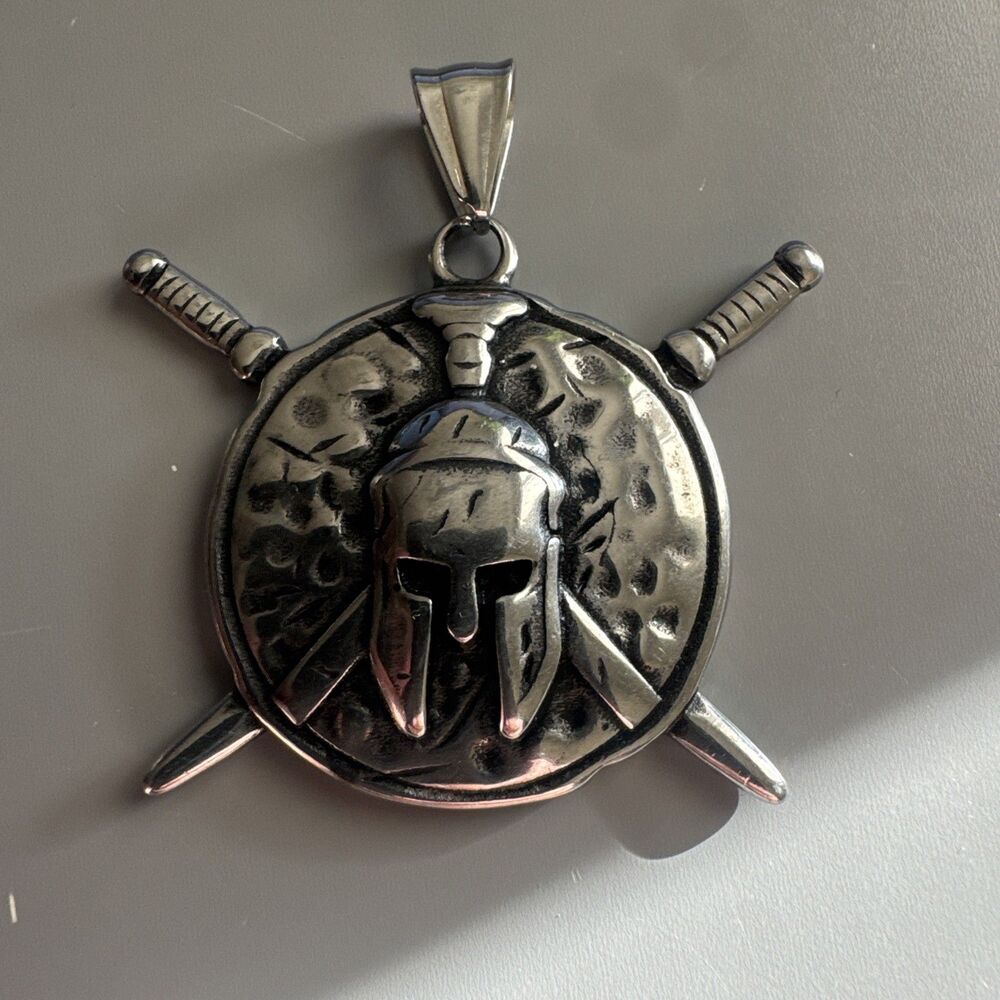 Shield Ninja Sword Viking Pendant Stainless Steel 24” Chain Fighter Mask Gift